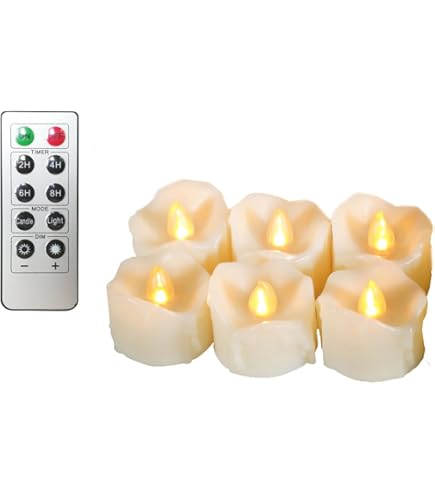 LED-kaarsen, vlamloze kaarsen 4/5/6inch set van 3 echte wax met realistische dansende LED-vlammen en afstandsbediening met 10 toetsen met 2/4/6/8-uur timer, 300 urenYIWER (ivoor, 3×1