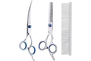 Omnikryp 3-i-1 hundsax, böjd hundsax, 17 cm rostfritt stålsax, hundsaxset, professionell groomingsax, hundset, för grooming a