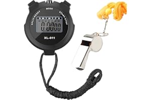 TONGYEND Sport Stopwatch Timer with Stainless Steel Whistle Large Display Interval Training Timer Outdoor Split Stop Watch Lap Timer Digital Calendar Alarm Referee Watch Swimming Running Football Training
