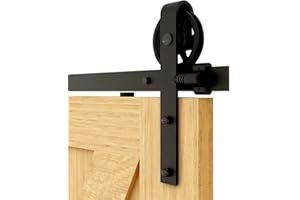 BONIKLUBA Rail Porte Coulissante 173cm Kit Roulette Suspendue Systeme Noir pour 1 Porte Coulissante Interieur 86cm Large, Milieu Roue J-forme