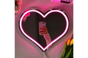 BDUN Heart Neon Signs With Dimmer, Pink Love Heart Neon Mirror Sign for Wall Decor, Heart Mirror With LIght, USB Powered LED Neon Lights for Wedding, Anniversary, Birthday, Gifts for Lovers girls