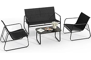 Rebongki Gartenmöbel Set 4-TLG, Textilene Balkonmöbel Set mit Tisch, Sofa und 2 Stühlen Sesseln, Stahl, Sitzgruppefür 4 Personen Gartengarnitur Outdoor für Balkon, Terrasse Garten, Außen Wetterfest