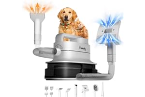 Blanlody Aspira peli Cane, Kit Toelettatura Tosatrice Soffiatore per Cani Gatto Professionale Aspirapeli Asciugatore Cane Elettrico Aspirazione, 7 Strumenti per la Toelettatura