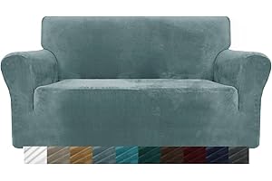 MAXIJIN Housse de canapé de protection en velours épais super extensible et antidérapant pour animaux domestiques 2 places Bleu pâle