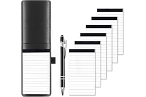 AIDUNMIS 8 Pcs Mini Pocket Notepad A7 Holder Set, Small Notepad Pen Holder with 30 Lined Sheets, Leather Mini Pocket Notebook with 6 Notepad Memo Book Refills with 30 Lined Paper Per Note Pad and 1Pc Metal Pen