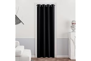 PONY DANCE Cortina Opaca Termica Aislante Frio y Calor 1 Pieza con Ojales, Cortinas Blackout para Salon Habitacion Matrimonio, 140x240 CM(AnchoxAlto), Negro