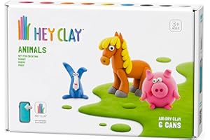 HEY CLAY Animals: Piggy, Horse, Rabbit Set - Colourful Modeling Kids - Air Dry Clay Kit 6 cans with Fun Interactive Instructions App