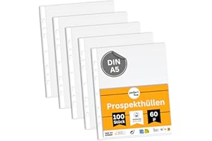 ‎PERFECT LINE perfect line - 100 Prospekthüllen DIN-A5, Klarsichtfolien transparent, genarbt, 60 my stark, Made in Germany