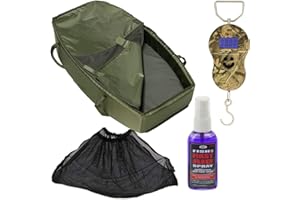 DNA LEISURE Carp Fishing Cradle Unhooking Mat with 40/kg Digital Scale Soft Mesh Sling & Fish First Aid