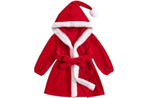BemeUSWT Toddler Kids Baby Christmas Bathrobe Set Unisex Baby Long Sleeve Velvet Hooded Nightgown Sleepwear for Boys Girls Christmas Pajamas 6 Months-4 Years