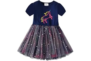 DXTON Filles Robes Licorne Robe Enfants Vêtements Tulle Robe Princesse Printemps Eté 2-8 Ans