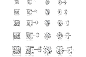 PABBEU 10 Pairs Sterling Silver Stud Earrings Hypoallergenic 925 Silver Earrings 5A+ Cubic Zirconia Small Silver Earrings Stud Dainty Cartilage Silver Studs Earrings for Women Set