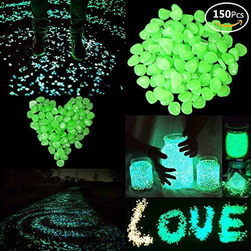 JUSLIN 150pcs Glow in the Dark Garden Pebble with Linen Pouch for Gardening Decorations, Bar Decoration &amp; Pool Decoration