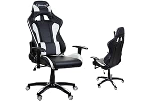 GIOSEDIO GSA042 czarno-białe ergonomiczne krzesło gamingowe, fotel szefa z regulowanym oparciem i podłokietnikami. Wygodne krzesło biurowe wyścigowe o sportowym wyglądzie Racer (czarny/biały)