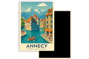 FITYO Magnet Frigo Ville Touristique de France Style Affiche rétro – 90 Modèles au Choix – Souvenirs Vacances – Aimant Réfrigérateur – Cadeau Original (Annecy)