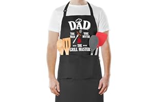 Xialvyu Funny Aprons for Men, DAD THE MAN THE MYTH THE GRILL MASTER, Aprons for Men with Pockets, Gifts for Men Funny and Unusual Birthday, Father’s Day, Aprons Gifts for Papa, Husband, Grandpa