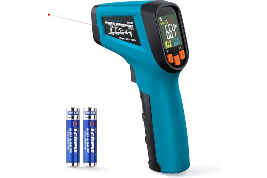 Tilswall Infrared Thermometer Non-Contact Digital Laser Temperature Gun, -50℃~600℃ (-58℉~1112℉) with Adjustable Emissivity, High/Low Temperature Alarm, for Cooking/Pizza Oven/BBQ, Not for Human