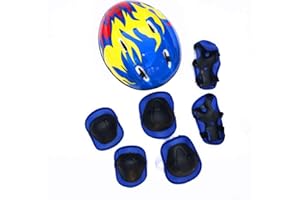Geminimall Kids Bike Helmet and Pads Set Adjustable Kids Skateboard Helmet Knee Pads Elbow Pads Wrist Pads for Skateboard Roller Cycling Skating