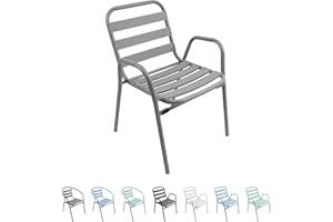 THE SECRET HOME - Silla de Aluminio con Reposabrazos para Jardín - Silla Apilable - Asiento de Exterior para Balcón, Terraza y Jardín (Modelo 2 - Gris)