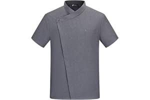 Baymate Chaqueta de Chef, Chaqueta Cocinero de Manga Corta, Uniforme de Chef Ajuste Moderno, Blanco/Gris/Azul, M - 5XL