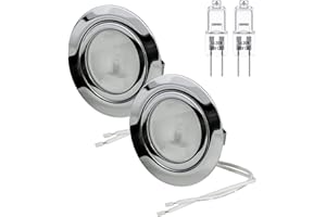 oniroview Set di 2 faretti con lampada alogena da incasso per mobili e cappa cucina cromato lucido, dimmerabili, con lampadina bispina 12 V 14 Watt resa da 20W, G4 cavo di collegamento 15 cm