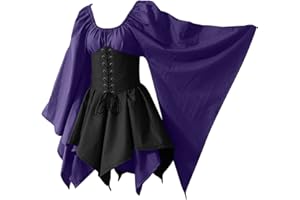 FUNALOE Woman Halloween Costume Medieval Dress Flare Sleeve Fancy Cosplay Traditional Irish Dress Short Victorian Dress Gothic Clothes Gothic Witch Dress Corset Plus Size Fancy Dress