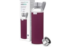 Aquafloow Bouteille d'eau, Brosilicate Étui en Néoprène 700 ml, Flacons d'eau en Verre avec Couvercle en Bambou, Sans BPA | Idéale pour Le Bureau, L'école, La Maison – Bourgogne