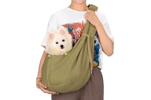 PetLoft Transportin Perro Pequeño,Bolso Bandolera para Perro,Ajustable Bolsa de Hombro Cruzada para Perro con Gancho de Collar para Perros/Gatos/Conejos de hasta 11 Libras,Caqui