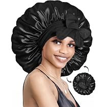 Seidenhaube Zum Schlafen Doppellagig – Verstellbar Für Lockiges Haar, Schwarz & Leopard
