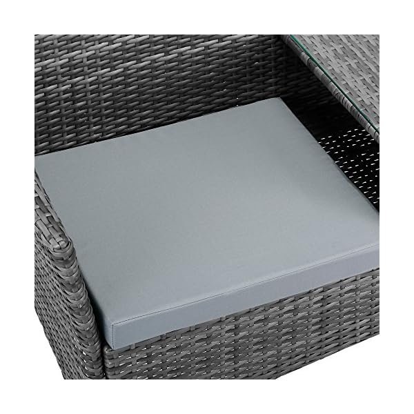 VonHaus 2 Seater Rattan Companion Chair - Wicker Conservatory Loveseat - Outdoor, Garden or Patio Double Seater Armchair with Drink Glass-topped Table and Removable Cushions - Grey - Image 6
