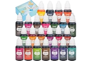 AUTOLOCK Colorante alimentario para aerógrafo: 24 colores comestibles para kit de aerógrafo para cupcakes, galletas y postres, colores insípidos pigmento comestible para aerógrafo (0,7 fl. OZ cada botella)