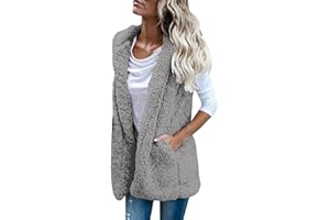 SHZFGUI Fleece Sherpa Fuzzy Warm Lightweight Sleeveless Gilet Quilted Reversible Vest Jacket with Pockets For Women