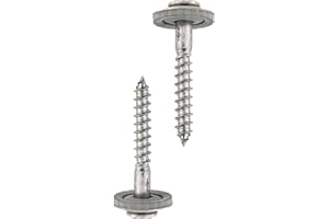 HELPMATE Vis de ferblantier 4,5x25mm, 50 pièces, DIN 7995, acier inoxydable A2, T20, vis de couvreur, tête bombée, avec rondelle plate et rondelle d'étanchéité EPDM, argent, 4,5 x 25 mm