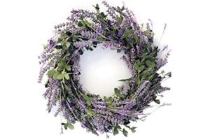 CIR OASES 20-inch purple Lavender wreath Artificial lavender leafy front door decoration Wreath Four Seasons Indoor Outdoor Home decor Wedding Party Holiday decor