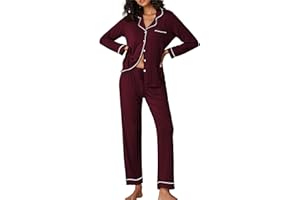Ekouaer Pigiama Donna Maniche Lunghe Set Pigiama a Due Pezzi con Bottoni Abbigliamento da Notte Morbido Sleepwear Top e Pantaloni Pigiama XS-XXL