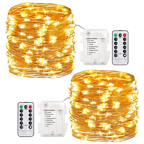 GDEALER 2er Stück 6M 60 LEDs Lichterkette 8 Modi Außenbeleuchtung Batteriebetrieben Kupferdraht Wasserdicht IP65 mit Fernbedienung und Timer für Outdoor, Innenbeleuchtung, Garten, Hochzeit, Party, Weihnacht und Haus Deko – Warmweiß …