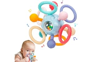 VORENUS Jouet Dentition Bebe Balle Pour Naissance 0-3 Mois, Jouet Bebe 1 an Jeux Montessori Bebes eveil 0-6 Mois, Jeux Bebes Hochet Sensorielle 0 3 6 9 12 Mois Filles Garçons (Bleu)