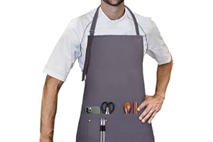 LessMo Schürze, Grillschürze und Kochschürze in Profiqualität mit verstellbarem Nackenriemen Und Mit Zwei Taschen, aus 100% Baumwolle 70 x 85 cm