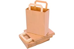 ‎VERPACKING verpacking Papiertragetaschen mit Flachhenkel 22 x 18 x 8 cm Braun - Papiertüten Bio Papiertasche Kraftpapiertüten (250 Stück)
