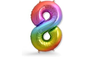 FUNXGO Globo Gigante Número 8 en arcoíris - Decoración para Aniversarios, Celebraciones - Decoracion 8 Cumpleaños años - Globo arcoíris con Número 8 - Inflar con Helio o Aire - Globo 8 arcoíris