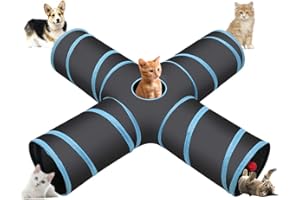 Cozy Vibe Katzenspielzeug Katzentunnel, Katze Spielzeug Hundenspielzeug Spieltunnel 4-Wege Pet Play Tunnel Tube für Katze, Welpe, Kitty, Kätzchen, Kaninchen(4-Wege, Blau)