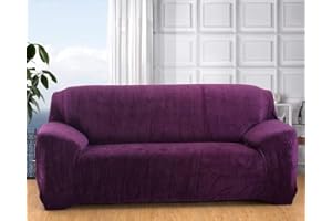 Seogva Velvet Sofa Cover, 1-Piece Sofa Slipcover Thick Furniture Cover, Stylish Sofa Chair Slipcover for Living Room, Couch Covers for Dogs, Couch Slipcover (3-Seater Sofa, Purple)