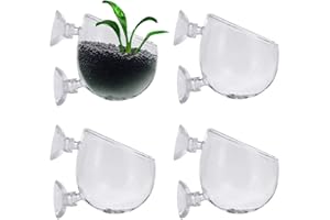Smavles Pot de Fleurs en Verre pour Aquarium 4 Pièces Pot en Verre Aquarium Pot de Fleurs en Verre Cristal Plante Aquatique Tasse Pot de Fleurs pour Aquarium avec 8 Ventouses pour Aquarium Décorative
