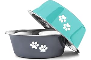 Decyam Dog Bowls, Stainless Steel Pet Bowl With Non-slip Silicone Bases, Dog Food Bowl, Dog Water Bowl, Easy to Clean, 860ml, 2 Pack