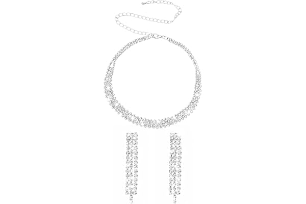 Silverfärgat Strasshalsband med Örhängen i Titanstål, Elegant Choker i Silver för Dam, Glittrande Halsband för Vardag och Fes