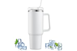 Csuntikulo 40oz 1200ml Isolierbecher mit Griff, Doppelwandiger Edelstahl Vakuum Isolierbecher, Thermobecher mit Strohhalm, Reisebecher Edelstahl, für heißen und kalten Kaffee, Wasser, Getränke, Tee