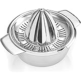 Spremiagrumi Manuale in Acciaio Inox 18/8 con Contenitore 450 ml, Robusto Metallo Spremiagrumi a Mano di Limone/Arancia/Pompe