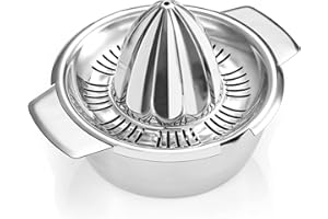 MITAUTAU Manual Lemon Lime/Orange/Small Grapefruit Juicer Squeezer, 304 Stainless Steel Citrus Juice Extractor Hand Press with 450ml Bowl＆2 Pour Spouts, Robust Metal Reamer Juicer, Heavy Duty, Dishwasher Safe