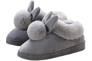 Ymysfit Sfit Femme Chaussons Hiver Pantoufles en Coton Chaud Couleur Unie Chaussures d’intérieur Slipper Lapin en Peluche House Shoes Maison Mode Hiver