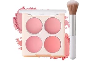 RUBYTINT 4-in-1 Matte Blush Palette – Natural Peach & Pink Powder Blusher – Highly Pigmented, Long-Lasting & Blendable Cheek Make Up Suitable for All Skin Tones Includes Brush(01)